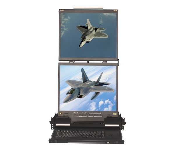 19寸单路2屏2显上架式工业显示器KVM-1901T2